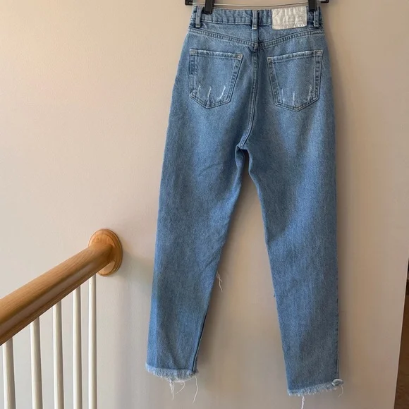 Zara Light Blue Distressed High Waister Straight Leg Jeans - Picture 5 of 5